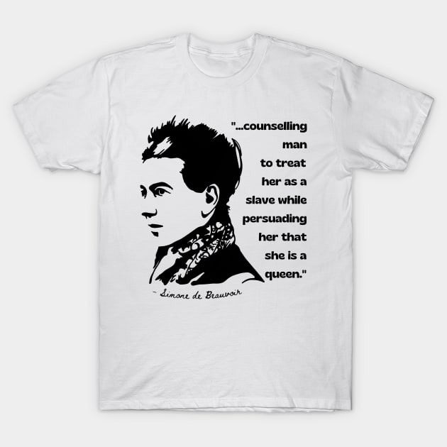 Simone de Beauvoir Portrait and Quote T-Shirt by Slightly Unhinged